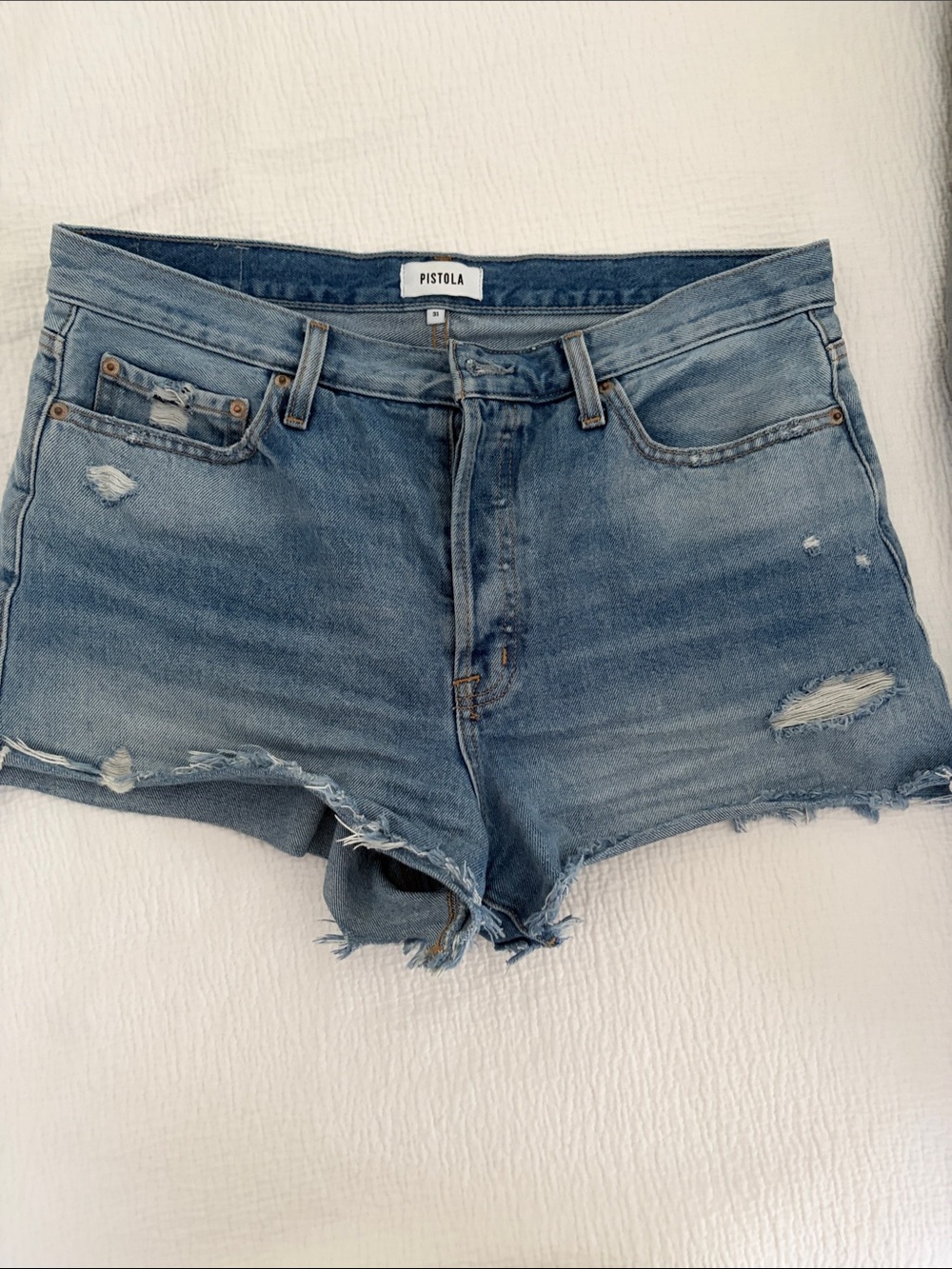 pistola Light Blue Distressed Denim Cutoff Shorts